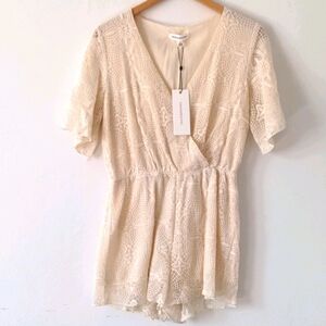 New Dance & Marvel Lace Ivory Cream Short Sleeve Romper Festival Body Suit Small